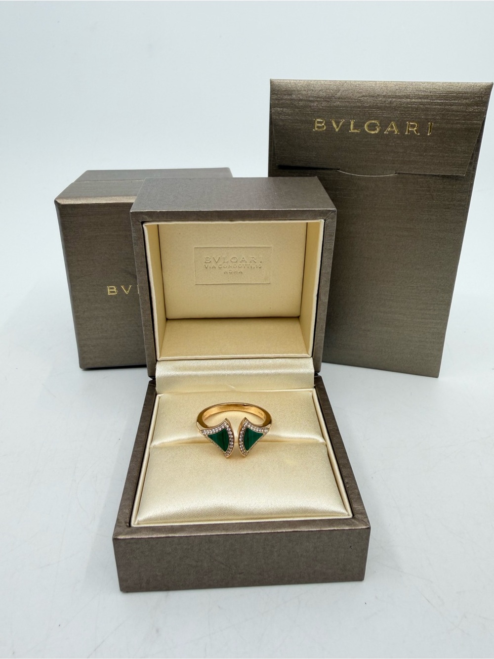 BVLGARI Divas’ Dream Malachite & Diamond Open Ring – Size 56